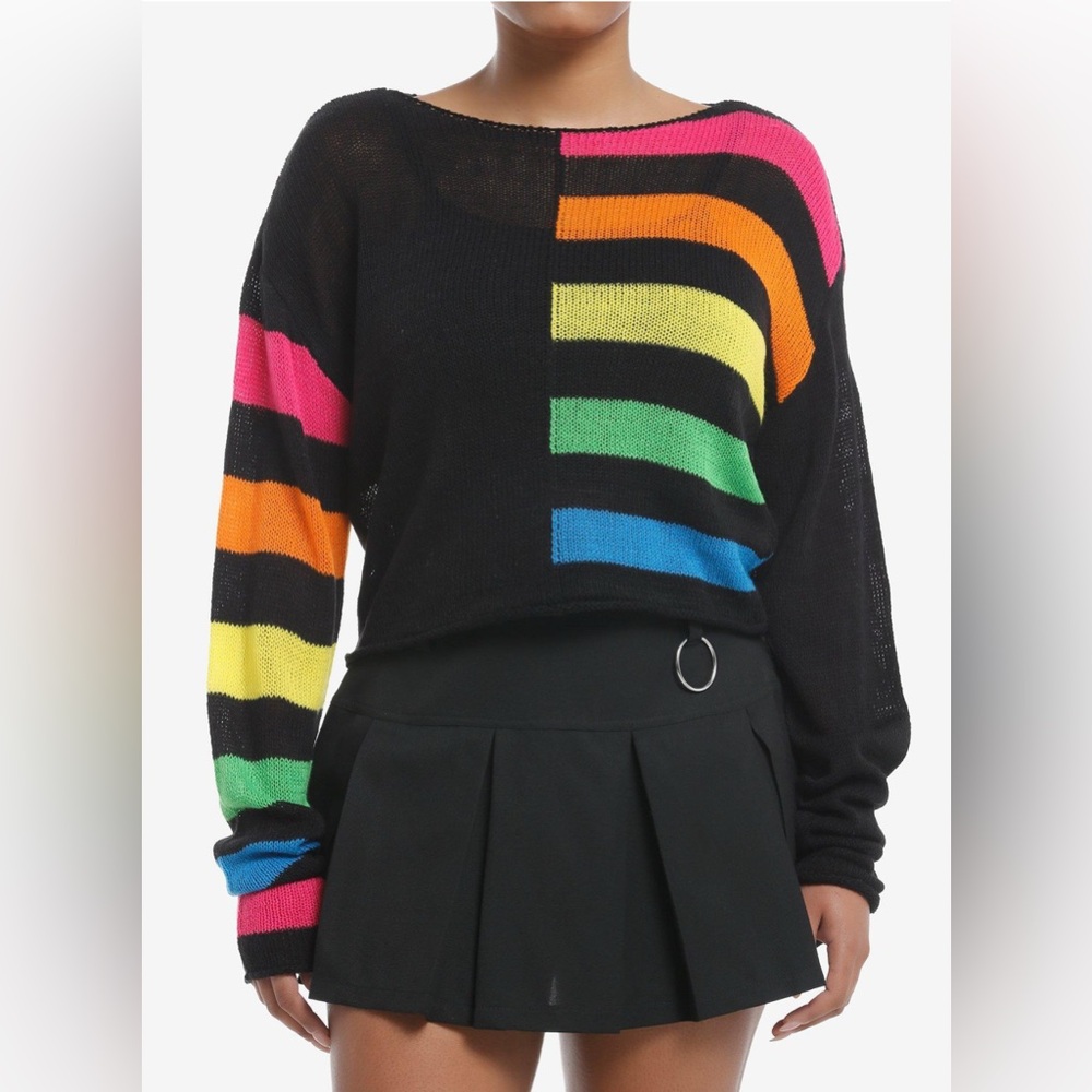 Social Collision Split Rainbow Boxy Knit Sweater S